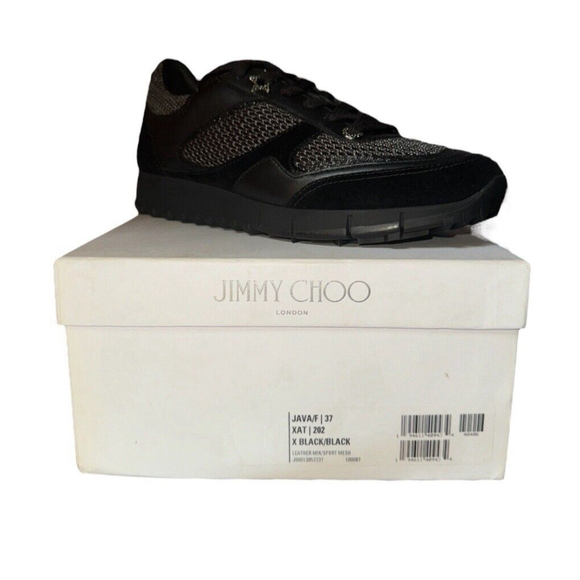 Jimmy Choo Women Java Leather Mesh Sneaker Size 37 Black...